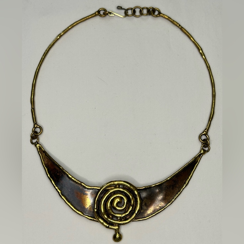 Unique Brutalist/Modernist Mixed Metal Brass Copper Collar/Bib Necklace Vintage
